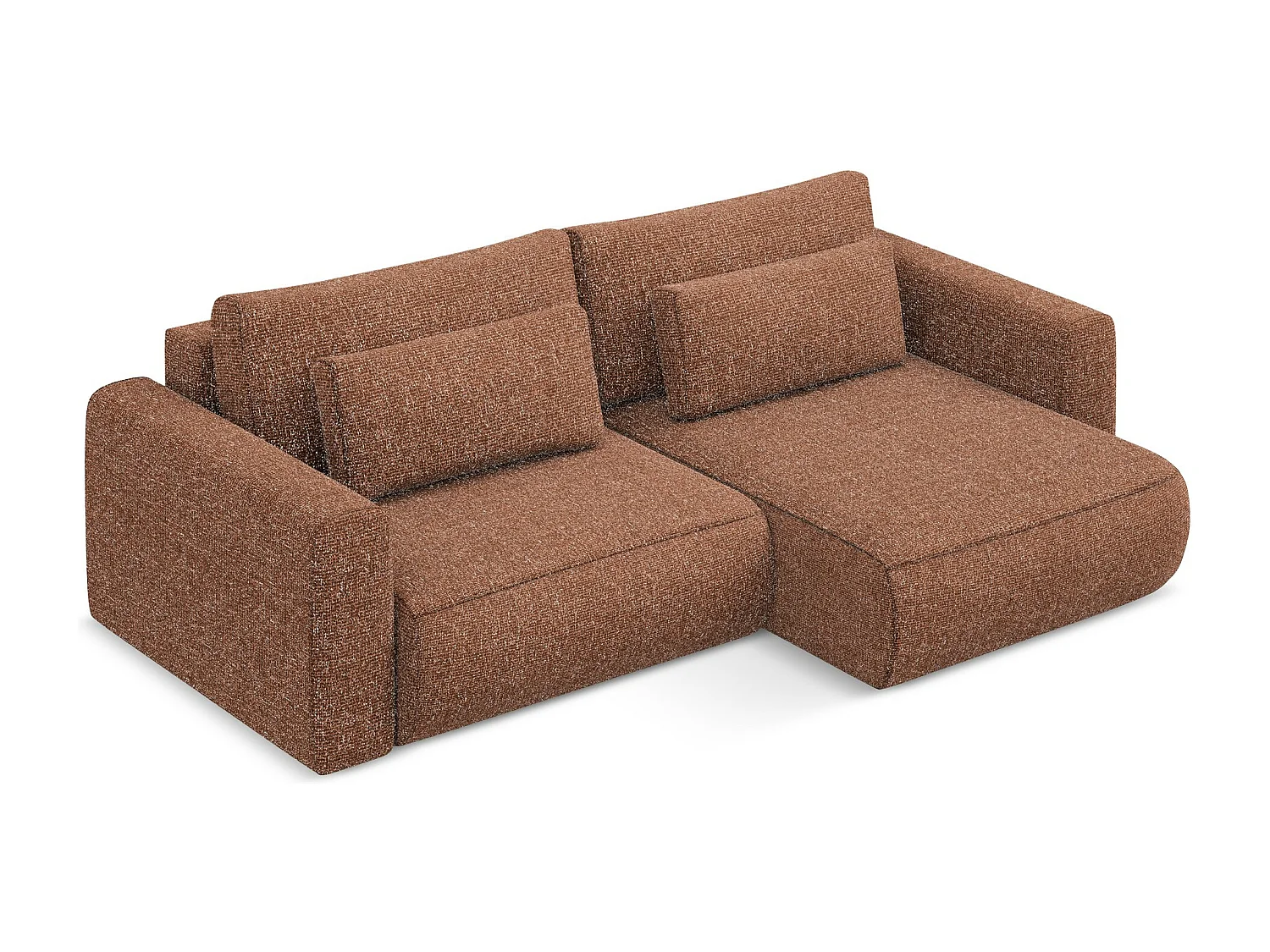 Canapé d’angle 2,5 places droit convertible en tissu texturé - terre cuite - KAPUA