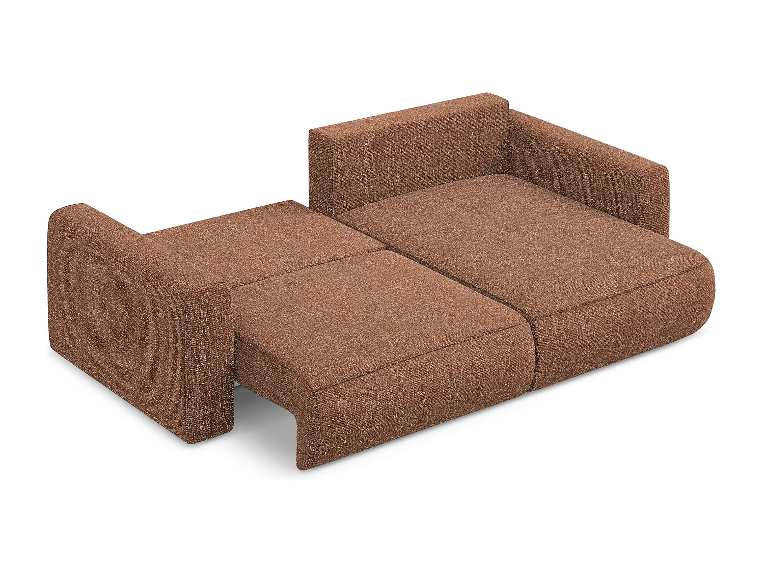 Canapé d’angle 2,5 places droit convertible en tissu texturé - terre cuite - KAPUA