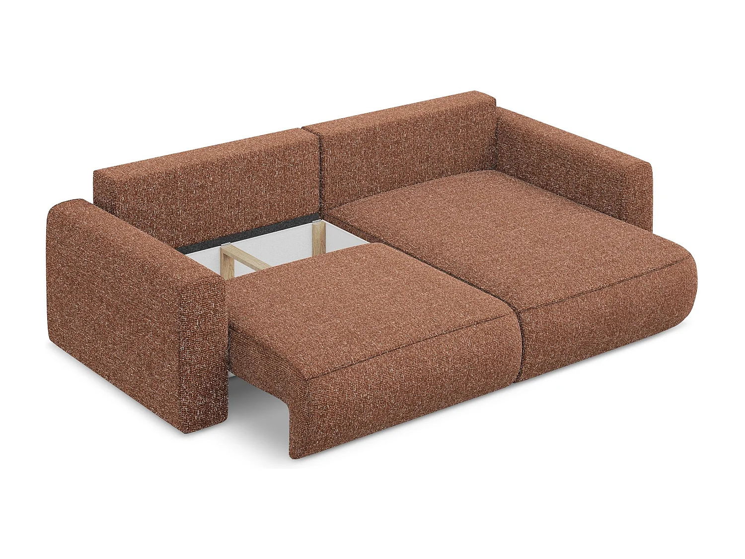 Canapé d’angle 2,5 places droit convertible en tissu texturé - terre cuite - KAPUA