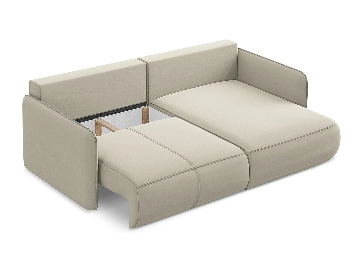 Canapé d’angle 2,5 places droit convertible en velours - perle - NANEA