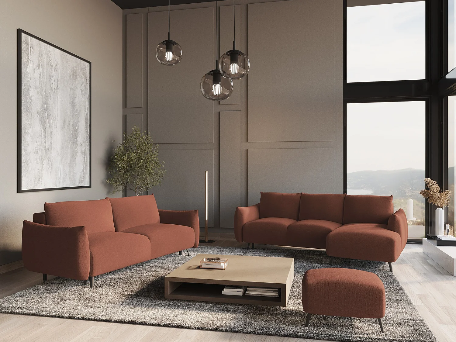 Ecksofa mit Schlaffunktion - Ecke Rechts - Chenille - Gedämpftes Rosa - MALIE