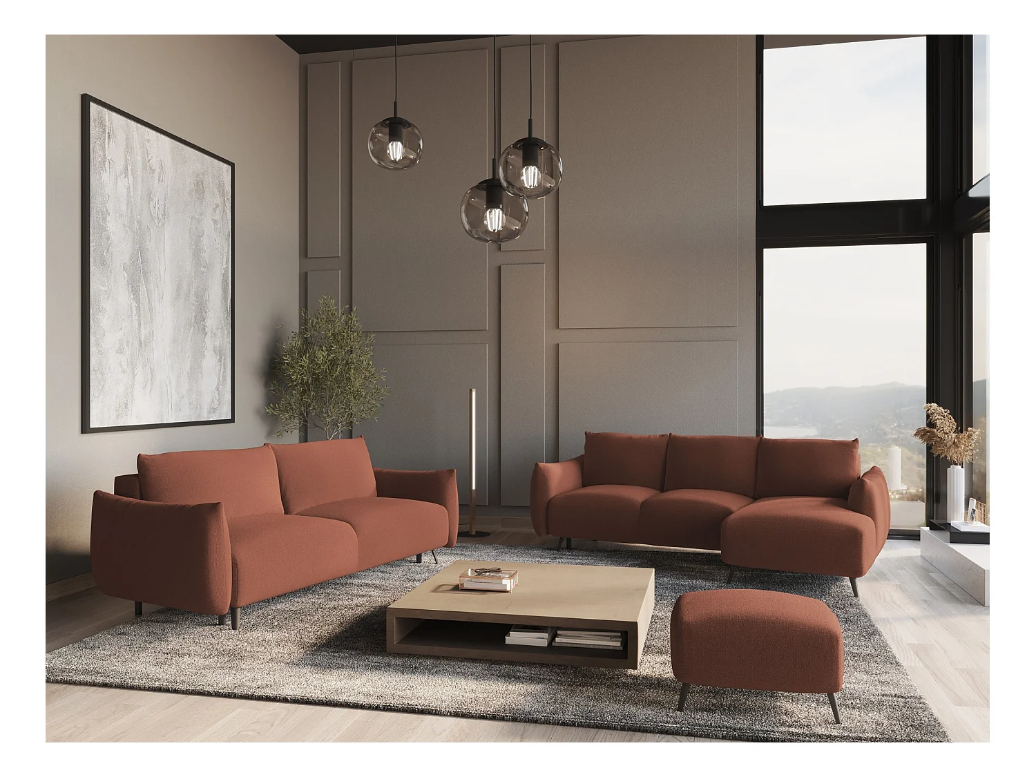 Canapé d'angle droit convertible en tissu chenille - rose sourd - MALIE