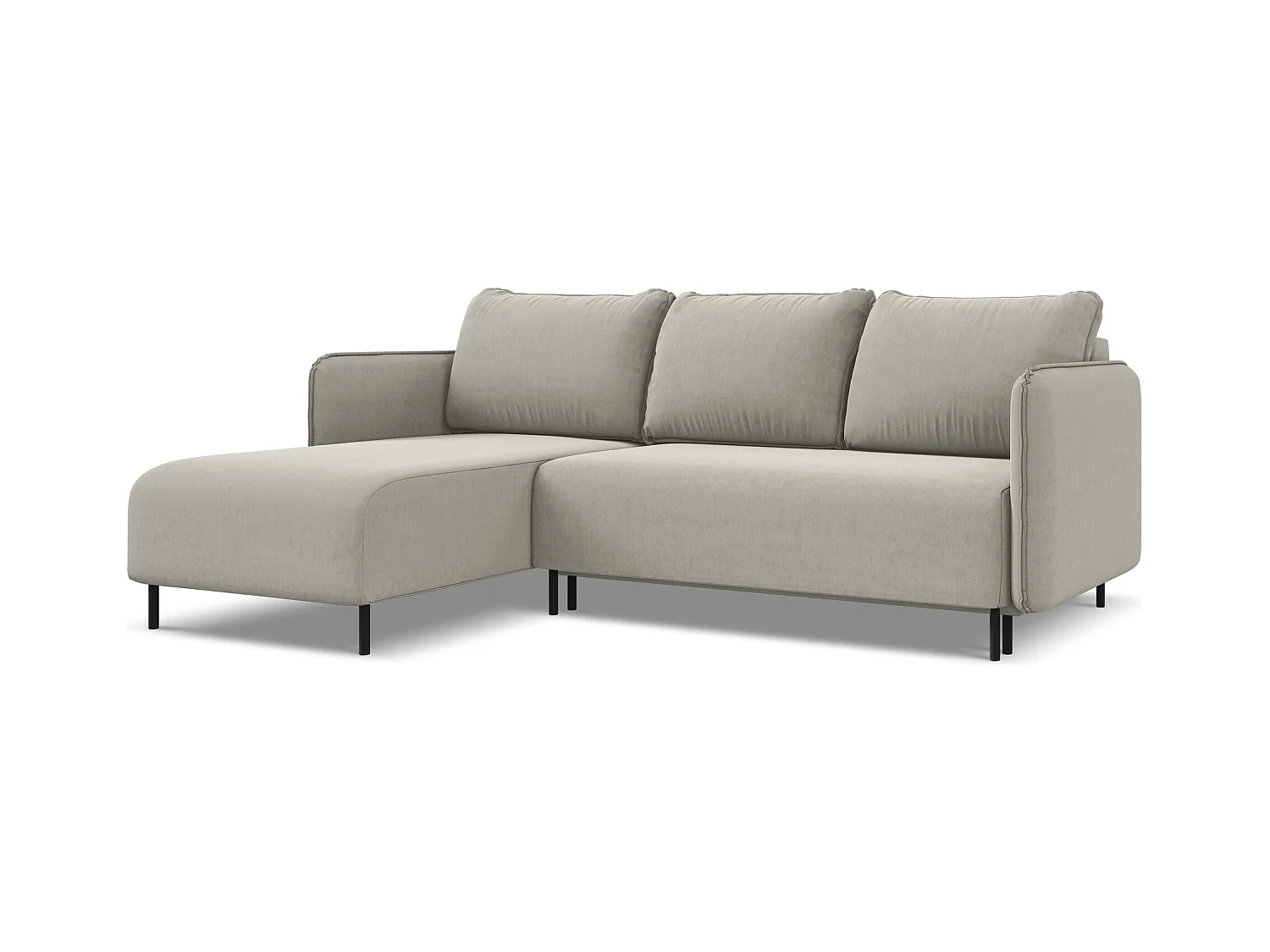 Canapé d'angle gauche convertible en velours - perle - LUANA