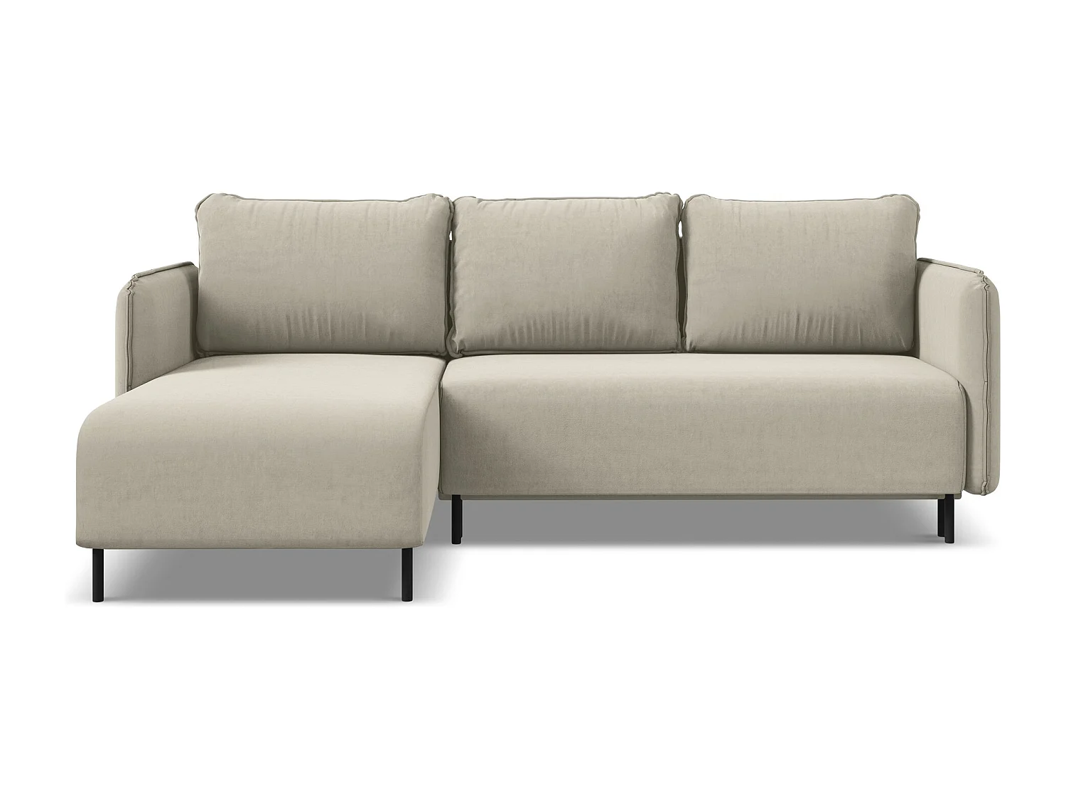 Canapé d'angle gauche convertible en velours - perle - LUANA