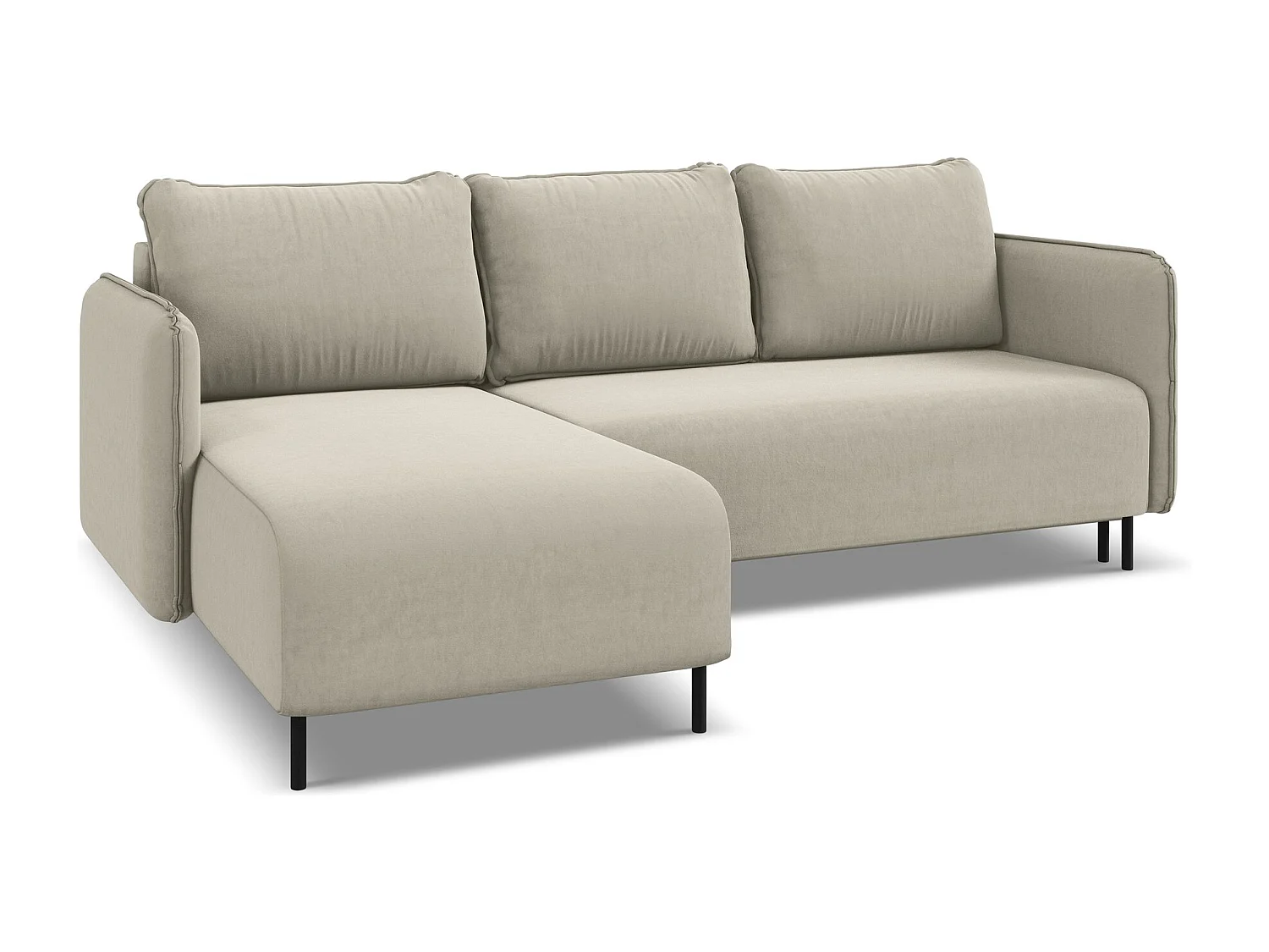 Canapé d'angle gauche convertible en velours - perle - LUANA