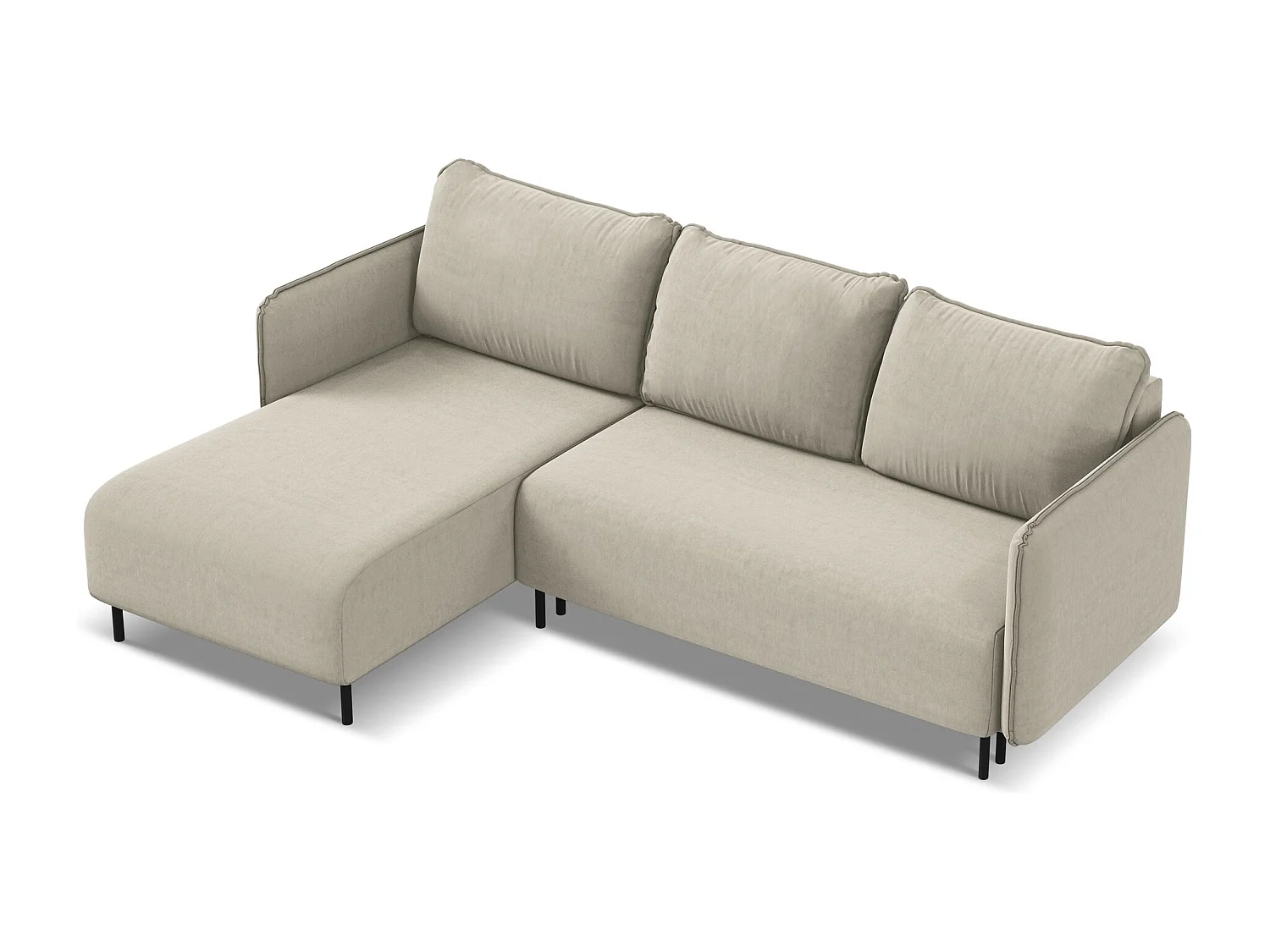 Canapé d'angle gauche convertible en velours - perle - LUANA