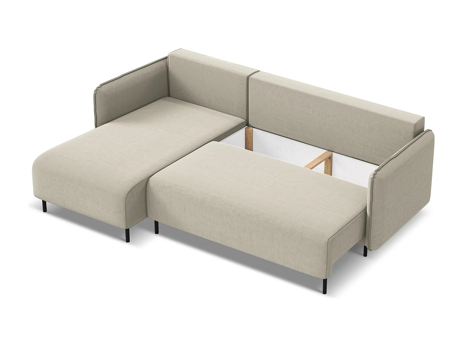 Canapé d'angle gauche convertible en velours - perle - LUANA