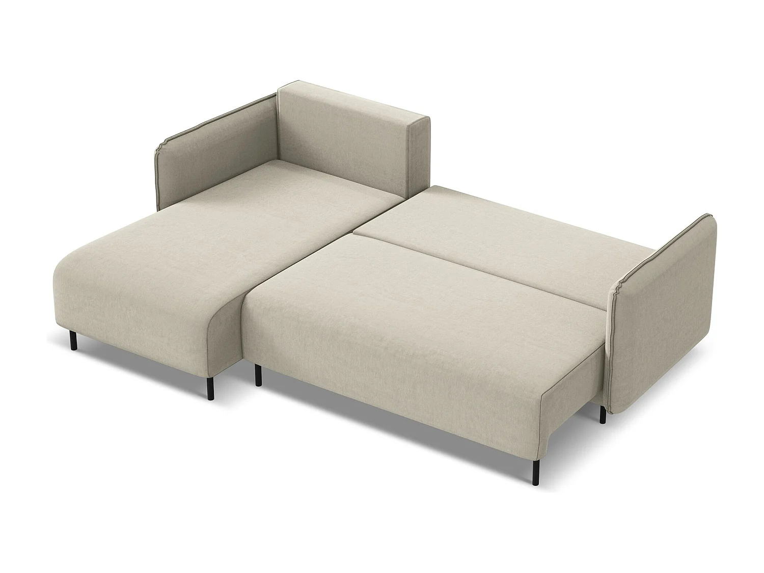 Canapé d'angle gauche convertible en velours - perle - LUANA