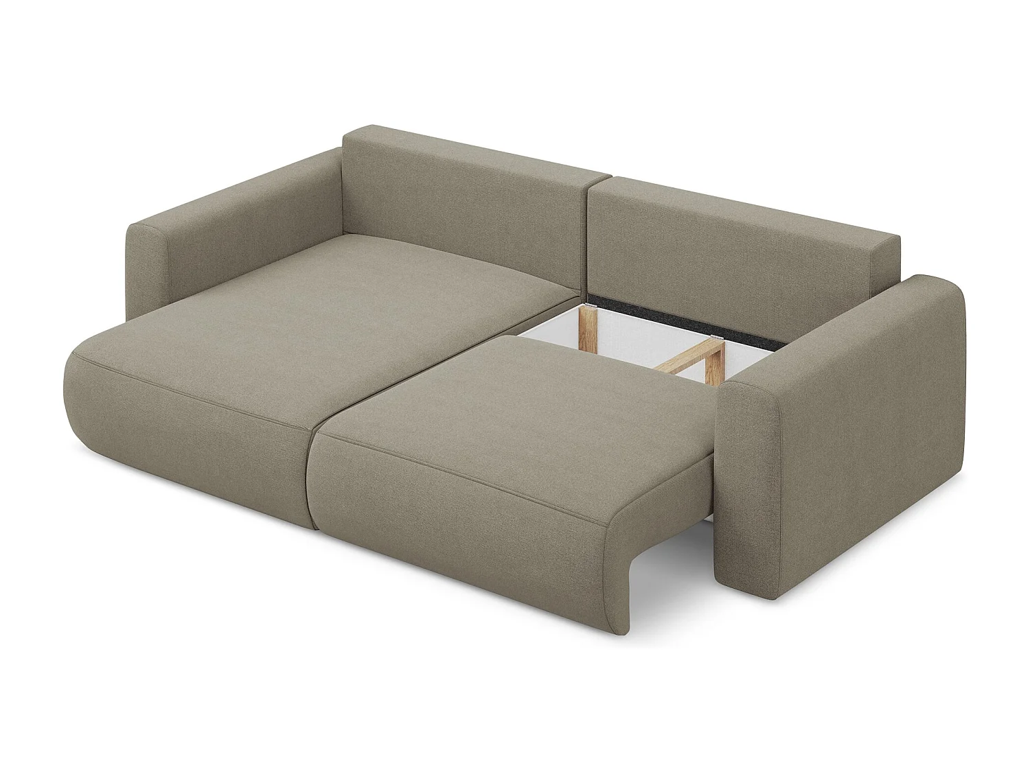 Canapé d’angle 2,5 places gauche convertible en tissu texturé - beige foncé - KAPUA