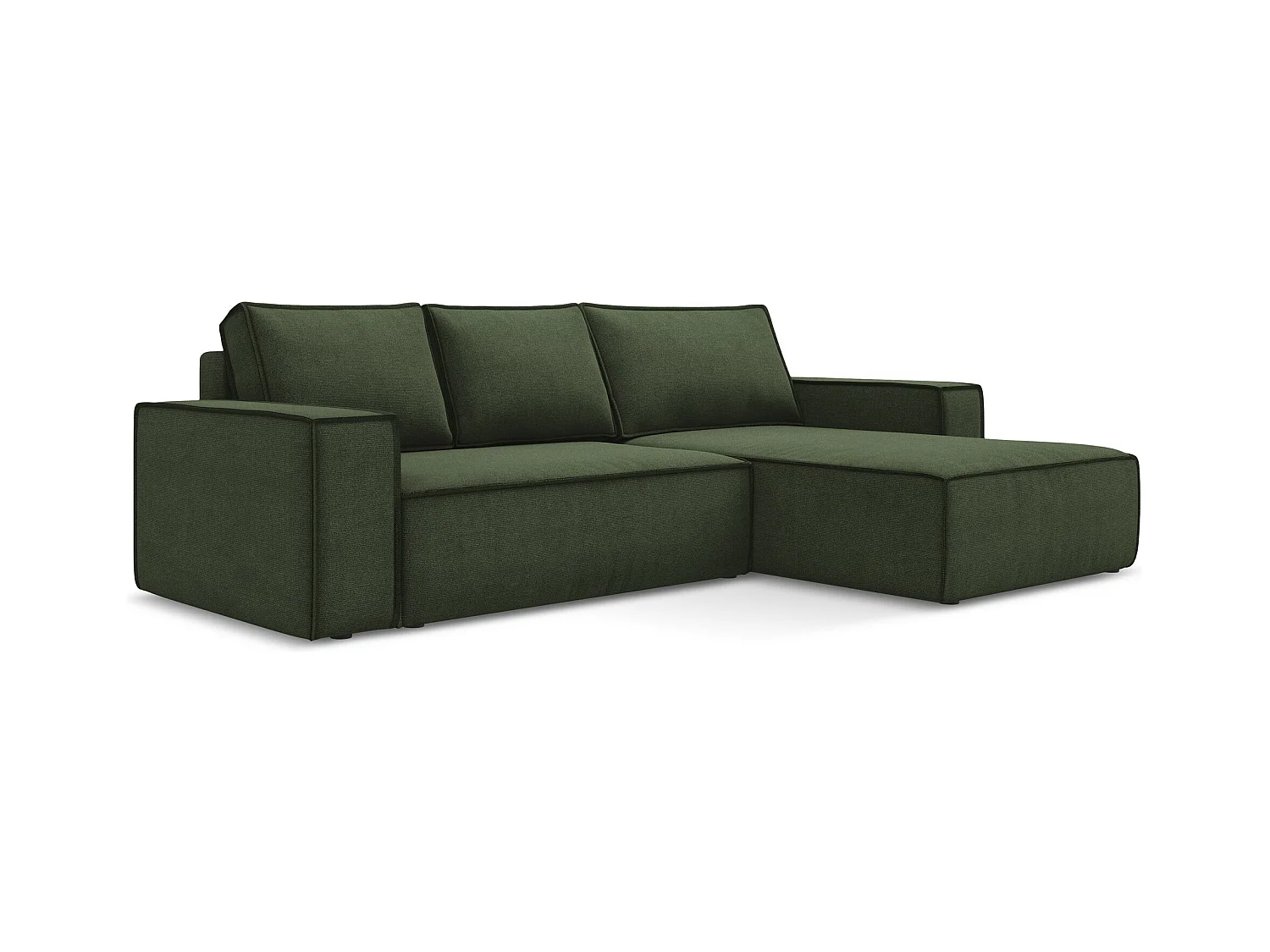 Canapé d’angle 3 places droit convertible en tissu texturé - olive - KIMO