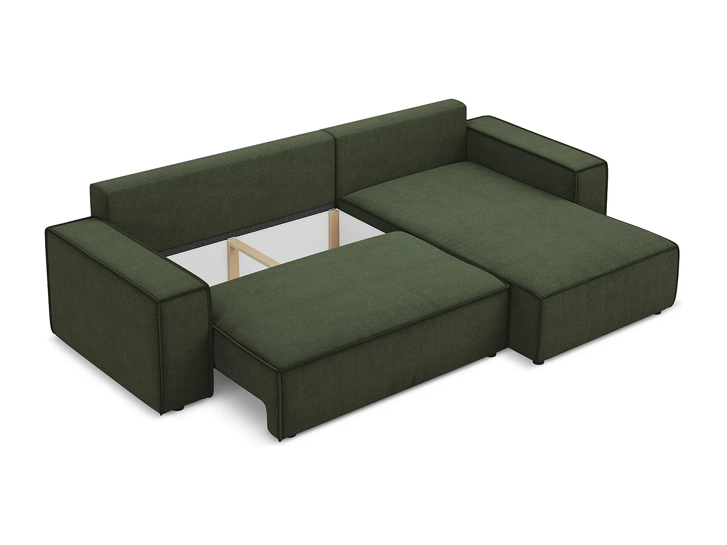 Ecksofa mit Schlaffunktion - Ecke Rechts - Strukturstoff - Olive - KIMO