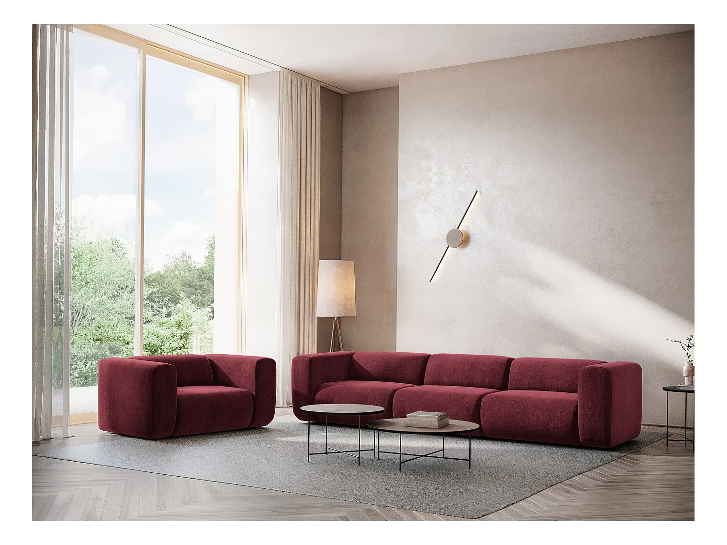 Fauteuil pour canapé modulable en tissu chenille - bordeaux - EKAHI