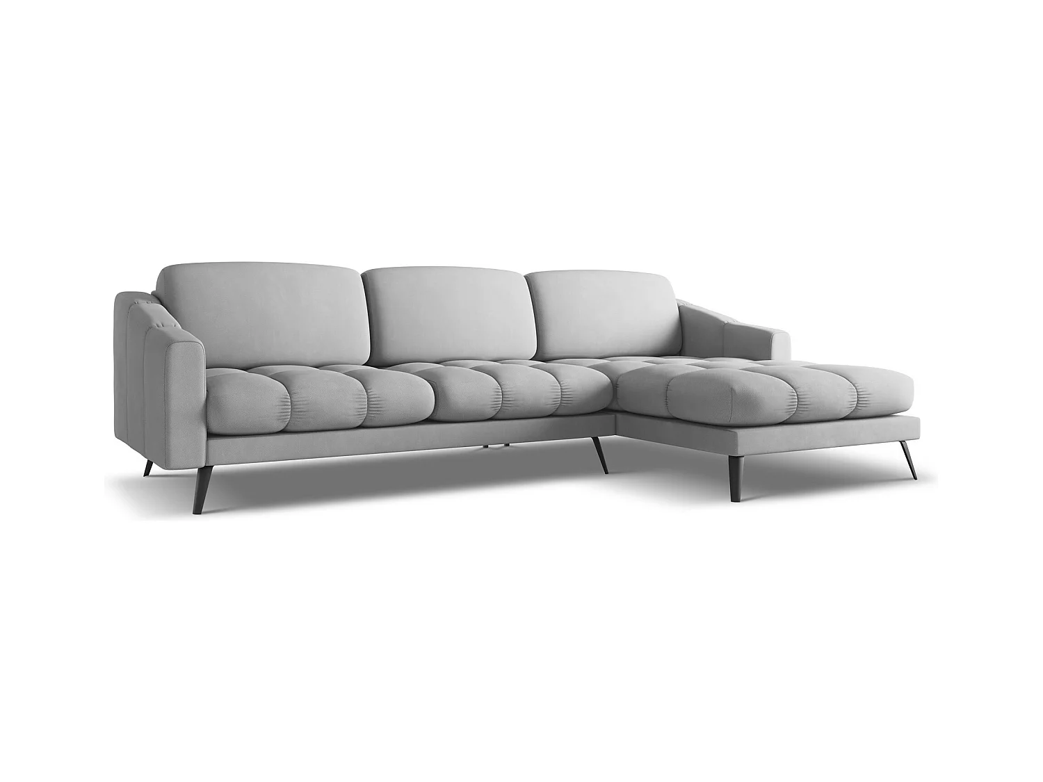 Canapé d'angle droit en tissu chenille - gris clair - NALU