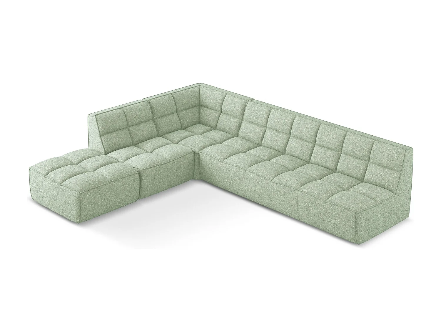Canapé d'angle 5 places modulaire droit en tissu texturé - vert clair - KALAI