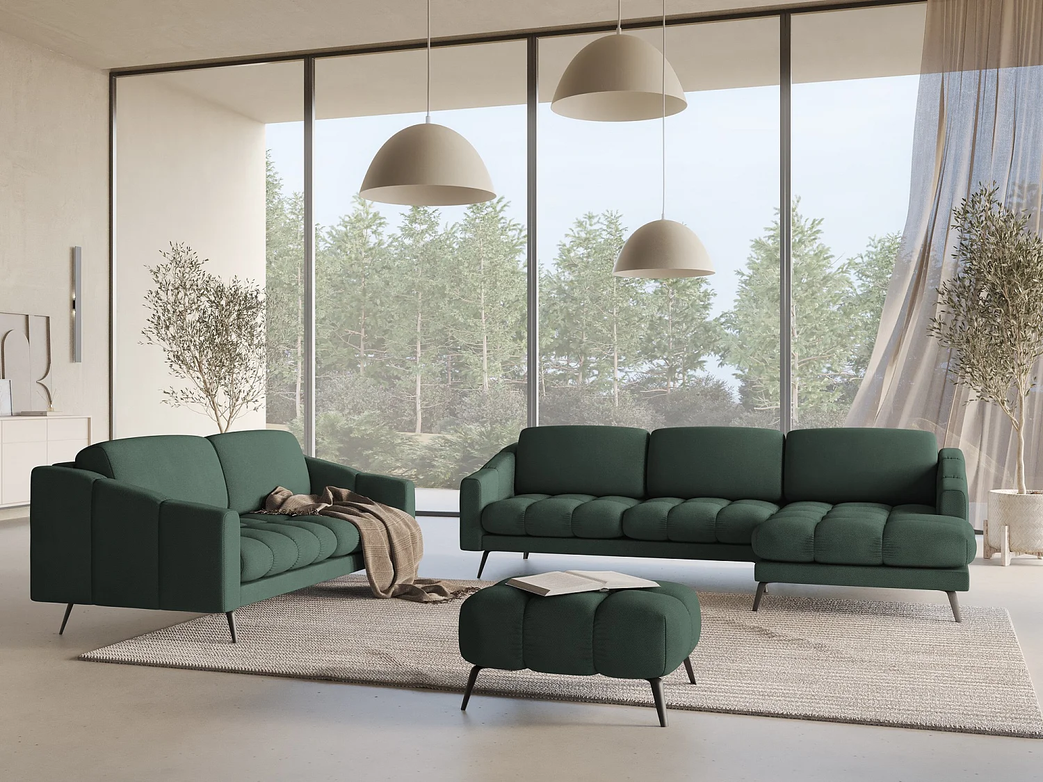 Ecksofa - Ecke Rechts - Chenille - Grün - NALU