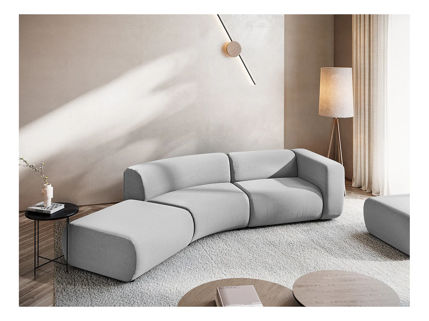 Canapé modulable 4 places gauche en velours - gris - EKAHI