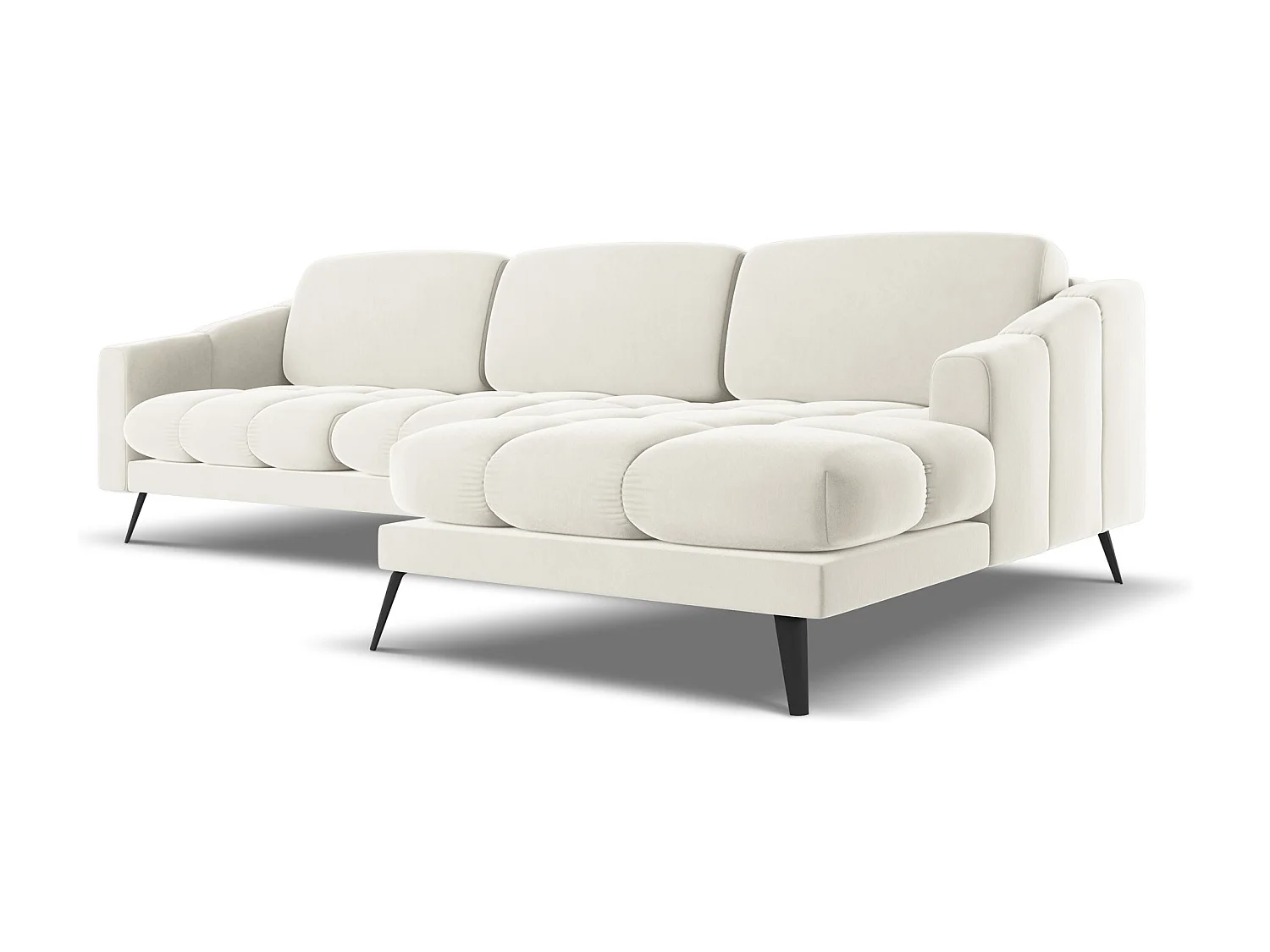 Ecksofa - Ecke Rechts - Samt - Hell beige - NALU