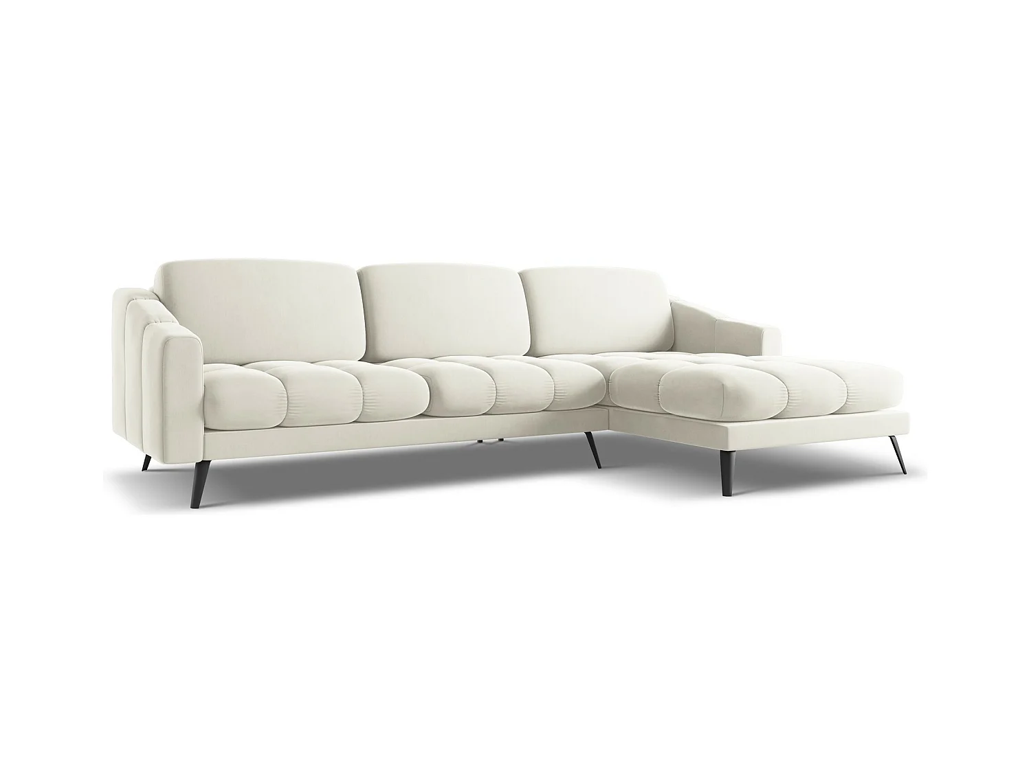 Canapé d'angle droit en velours - beige clair - NALU