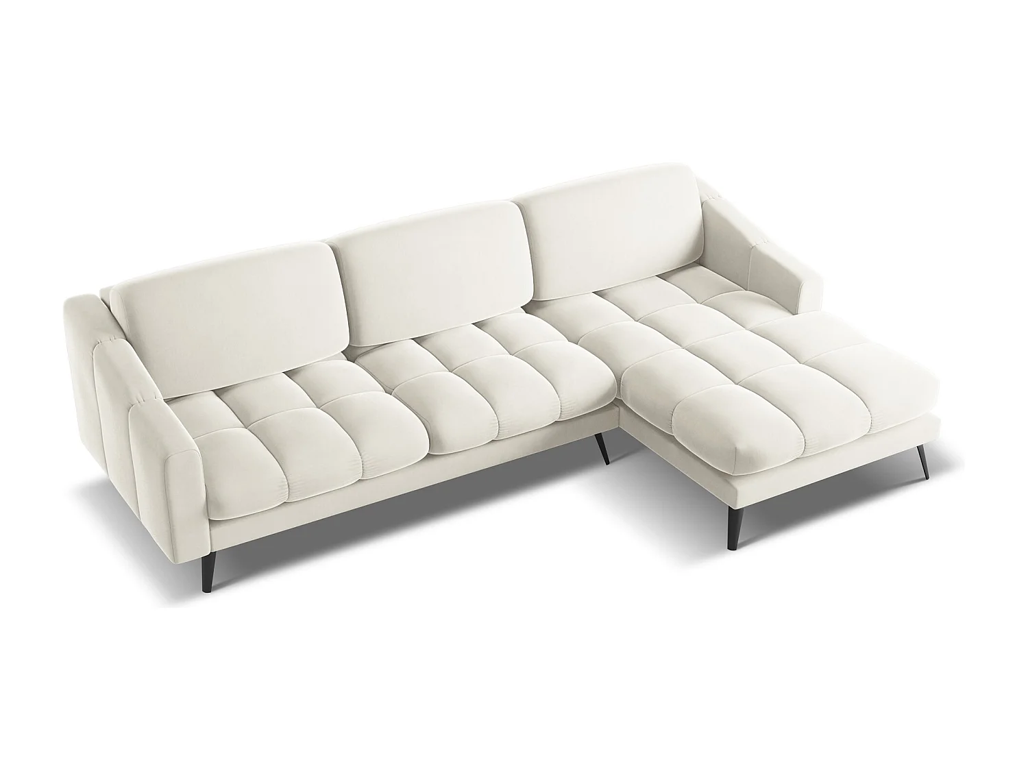 Canapé d'angle droit en velours - beige clair - NALU