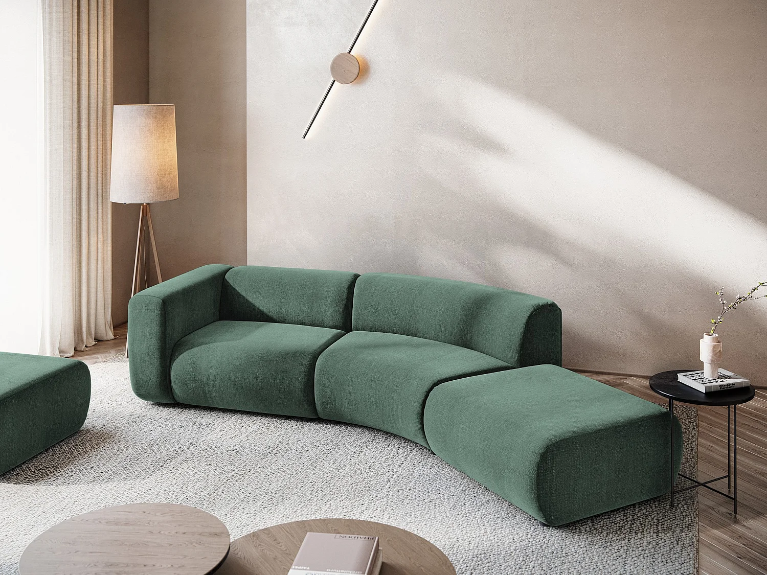 4-Sitzer Sofa Rechts - - Chenille - Grün - EKAHI