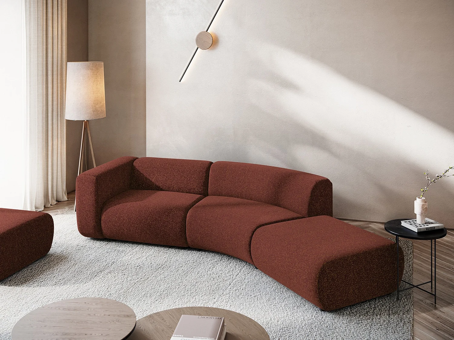 Canapé modulable 4 places droit en tissu texturé - bourgogne - EKAHI