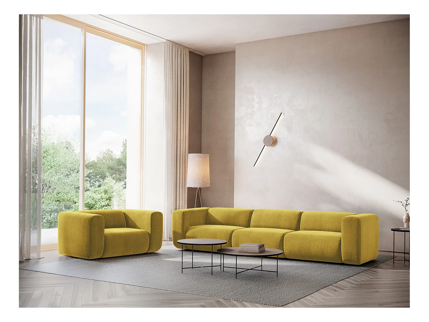 Fauteuil pour canapé modulable en tissu chenille - moutarde - EKAHI