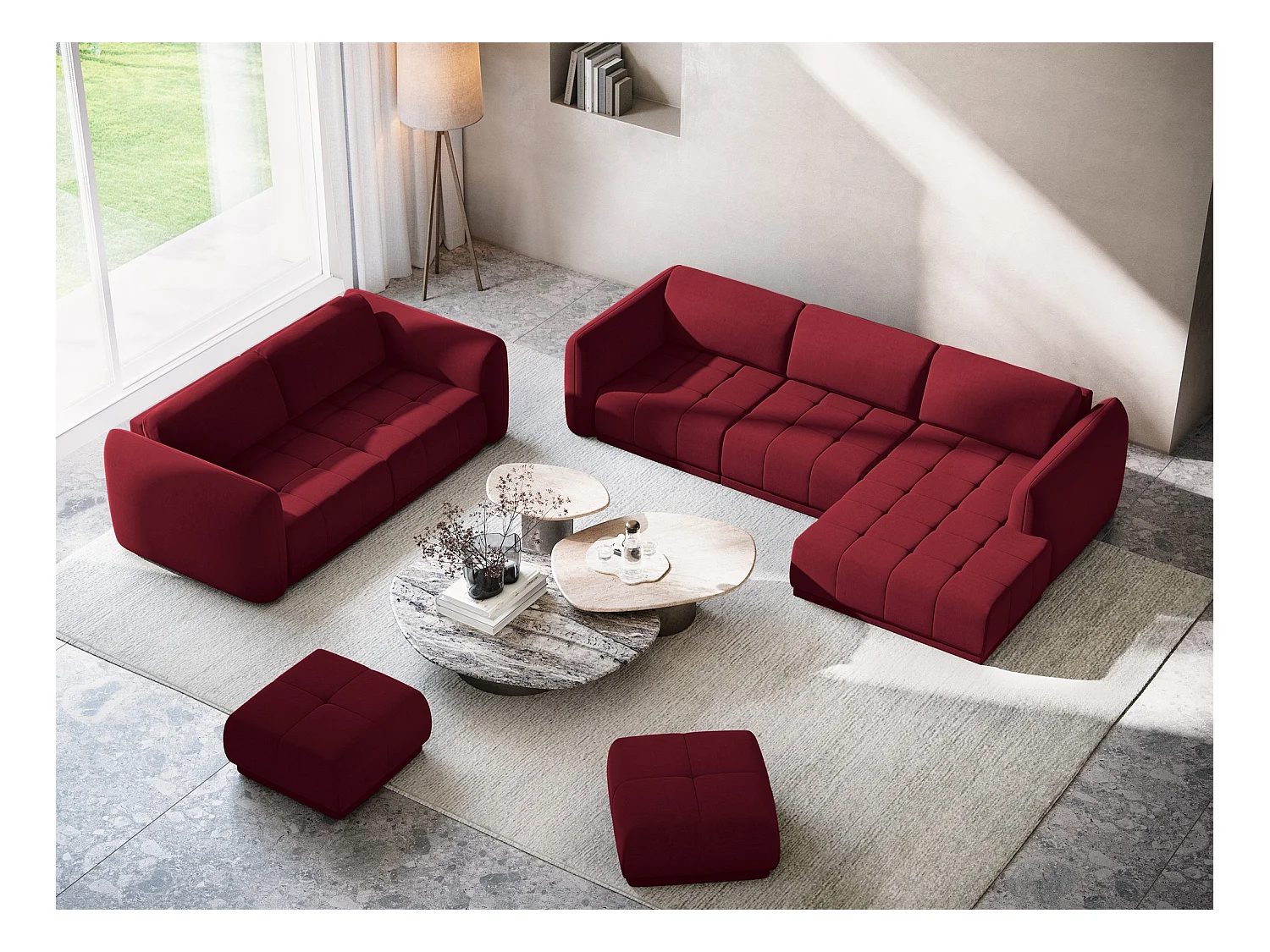 Canapé 4 places en velours - bourgogne - HOKU