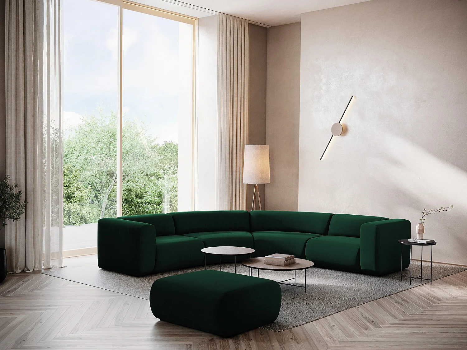 Modulares Ecksofa - - Samt - Flaschengrün - EKAHI