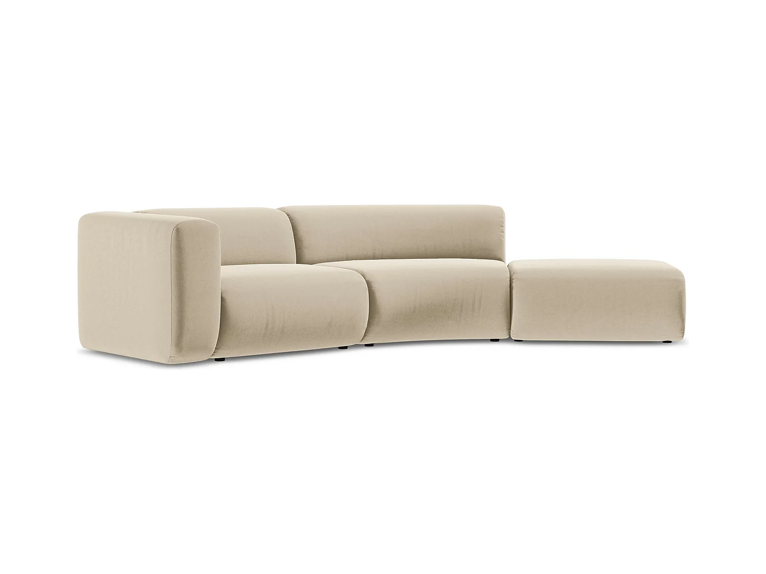 Vierzits modulaire bank rechts van lichtbeige velours - EKAHI