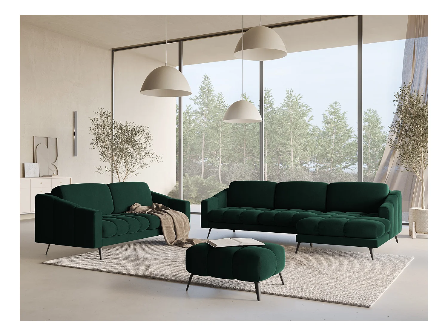 Canapé 4 places en velours - bouteille verte - NALU