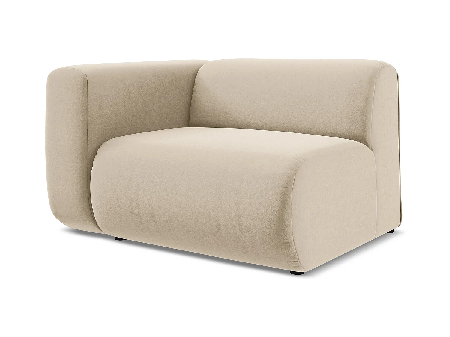 Bankmodule met armleuning links van lichtbeige velours - EKAHI
