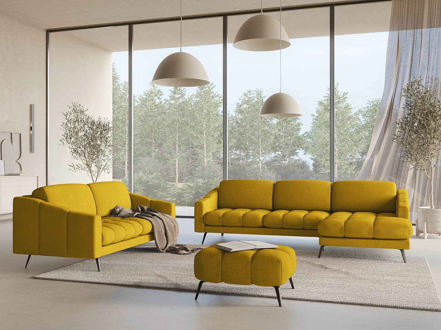 Ecksofa - Ecke Rechts - Chenille - Senf - NALU