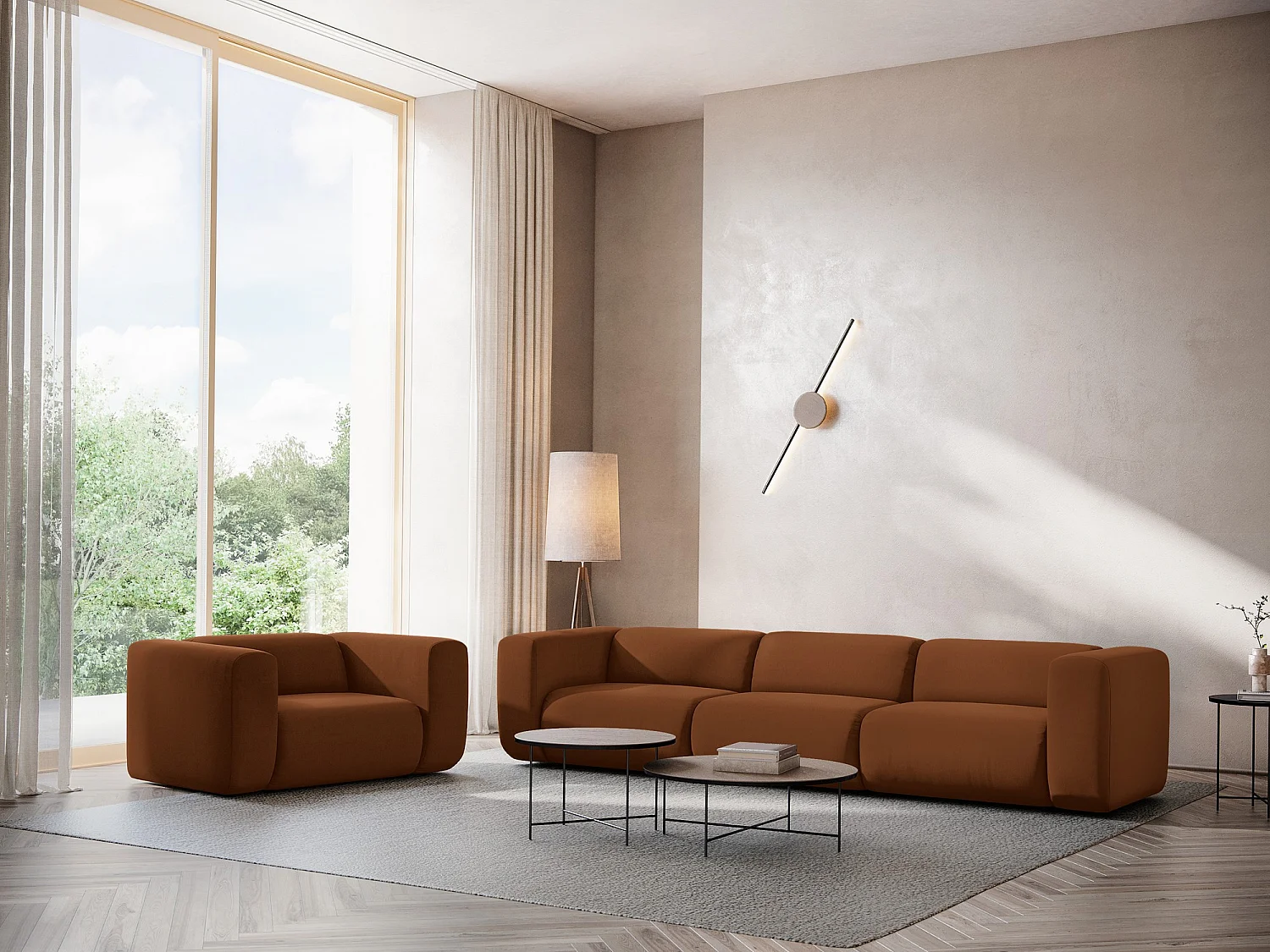 Modulares 3-Sitzer Sofa - - Samt - Terrakotta - EKAHI