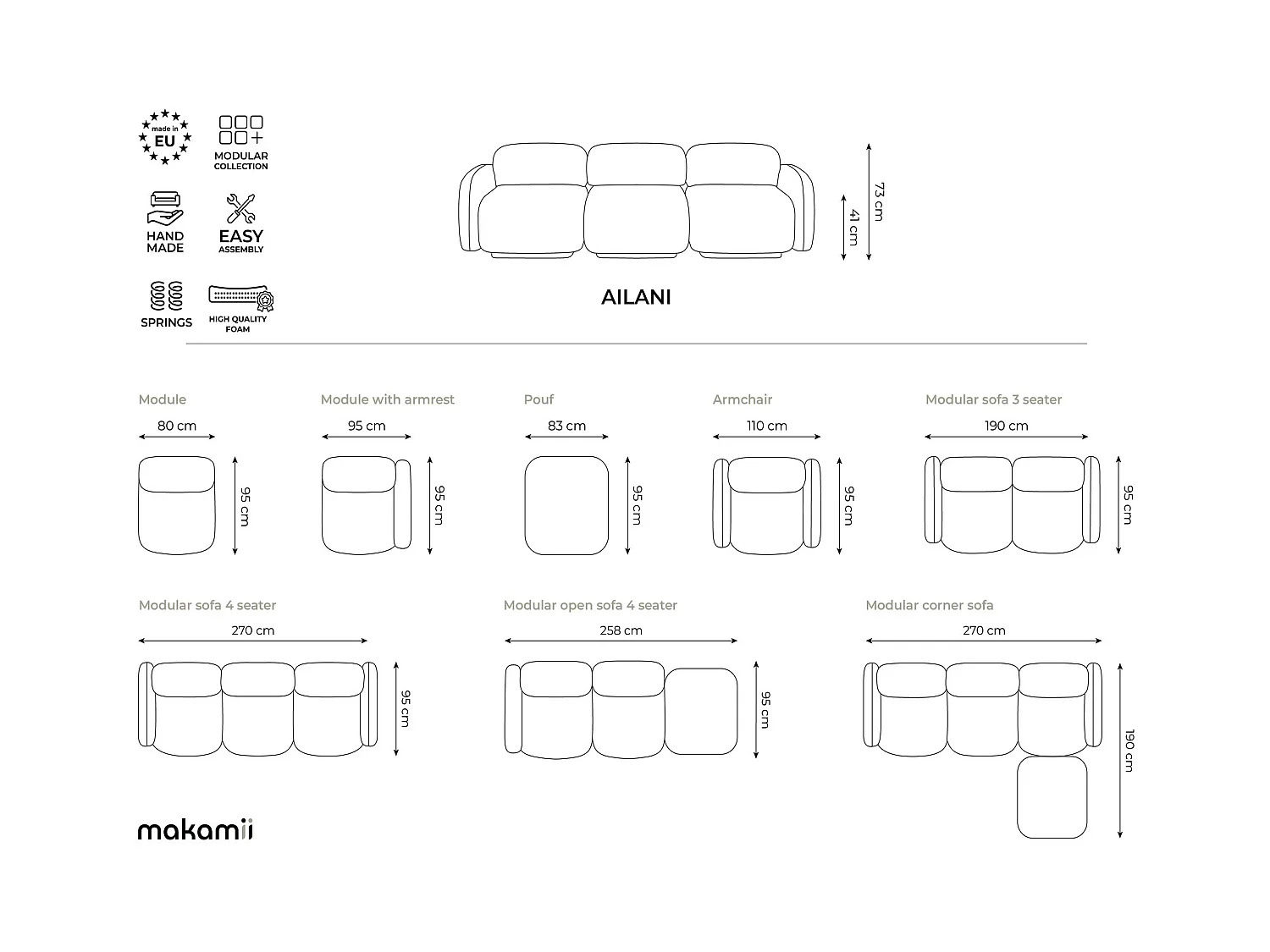 Bankmodule met armleuning rechts van staal chenille stof - AILANI