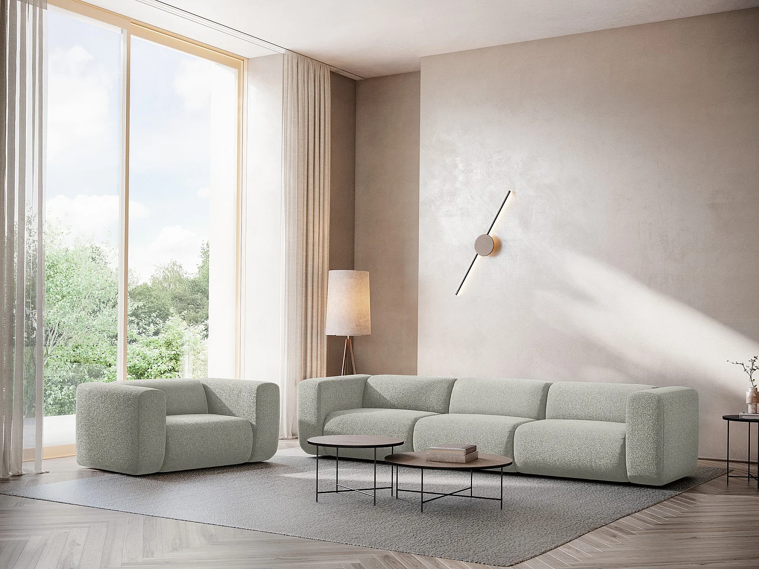 3-osobowa kanapa modułowa - z tkaniny strukturalnej - jasny szary - EKAHI