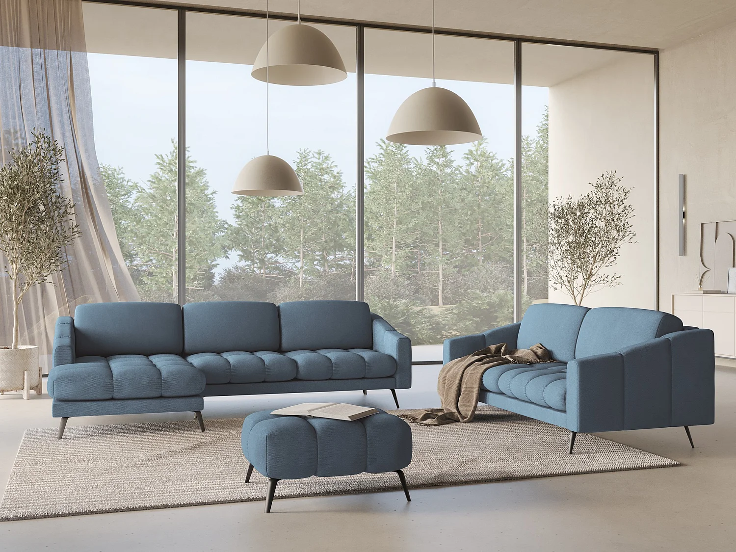 Ecksofa - Ecke Links - Chenille - Jeans - NALU