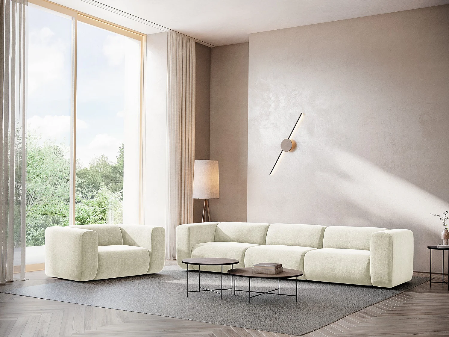 Fauteuil pour canapé modulable en tissu chenille - beige - EKAHI