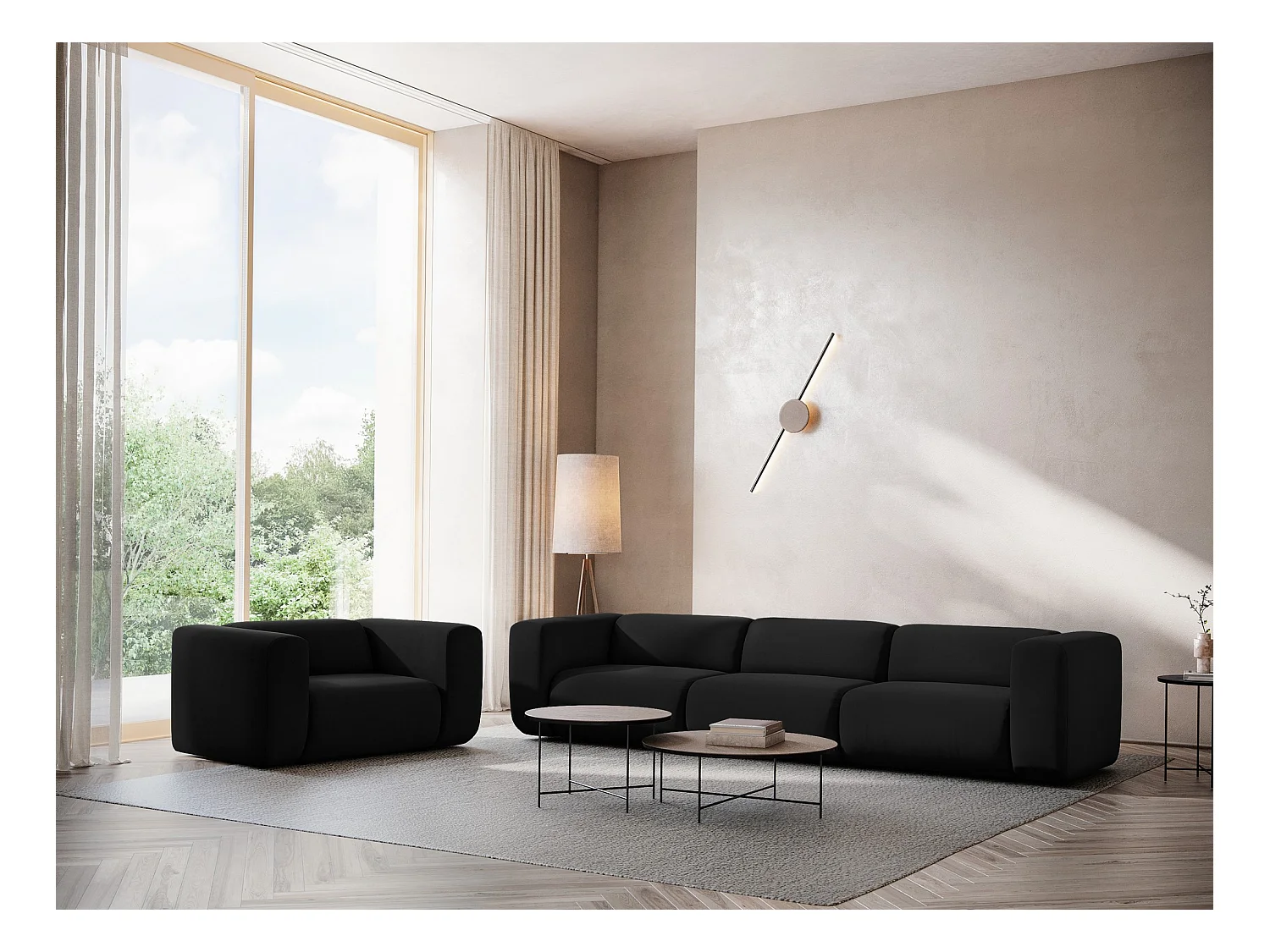 Fauteuil pour canapé modulable en velours - noir - EKAHI