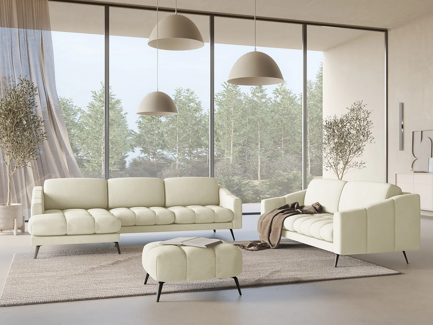 Hoekbank links van beige chenille stof - NALU