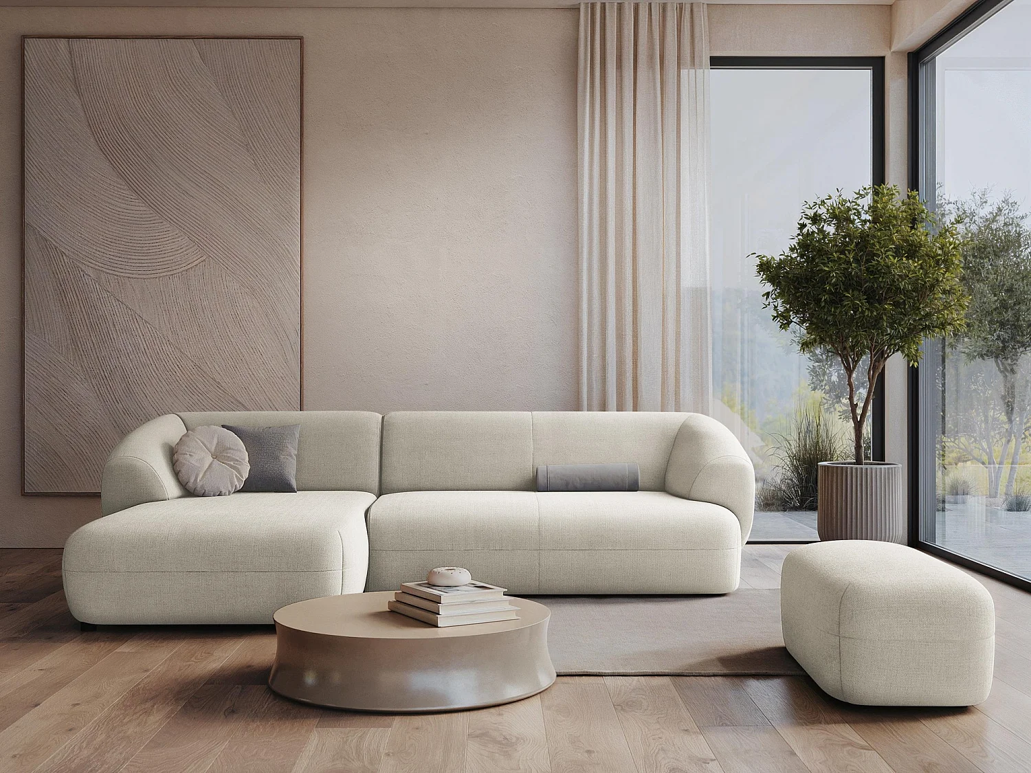 Vierzits modulaire bank van terracotta velours - MOANA