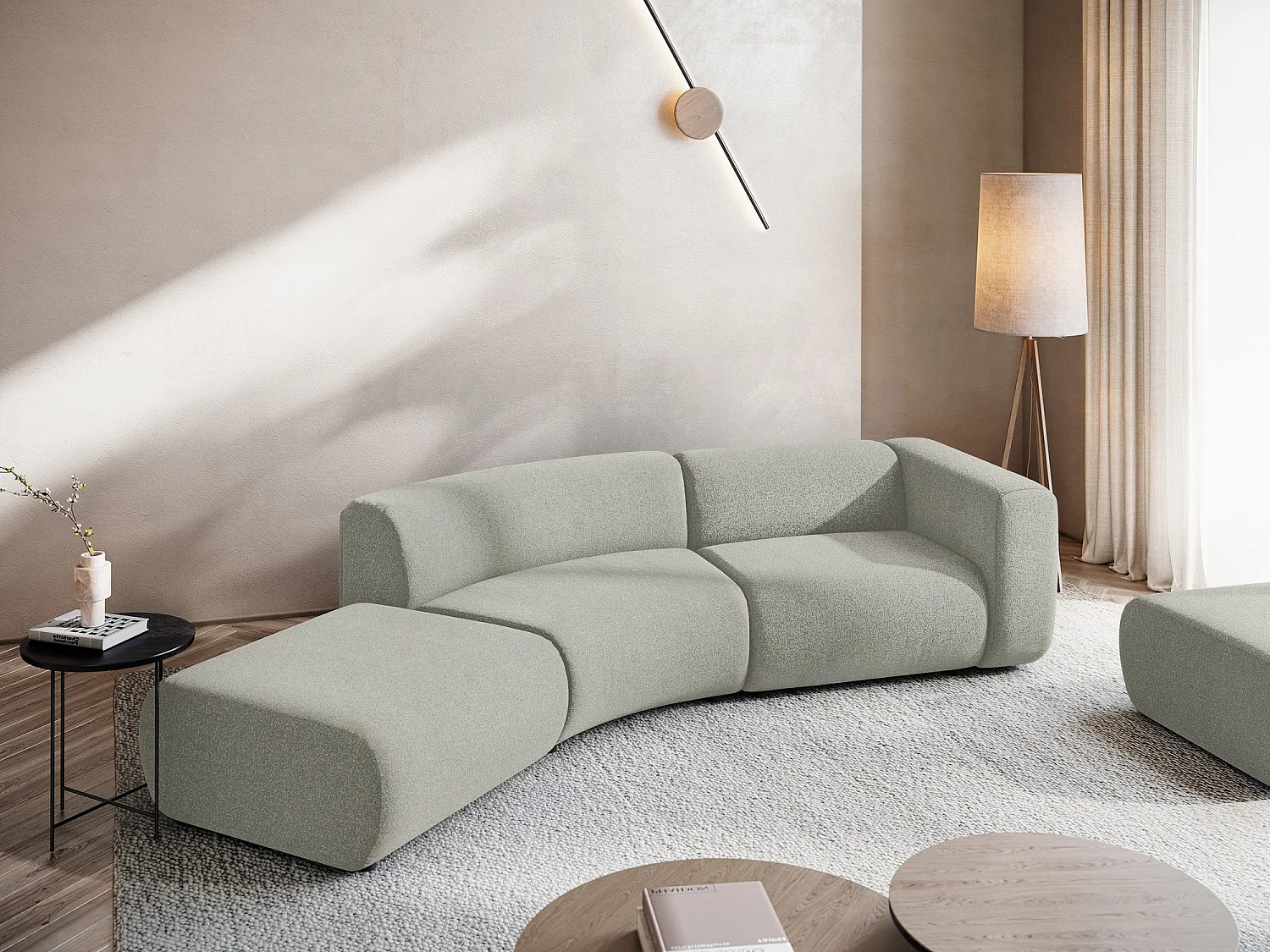 Canapé modulable 4 places gauche en tissu texturé - gris clair - EKAHI