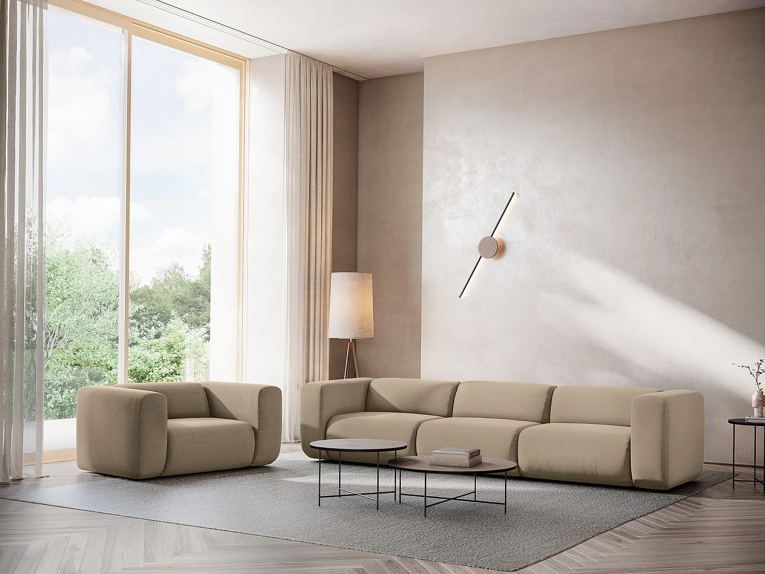 Fauteuil pour canapé modulable en velours - beige clair - EKAHI