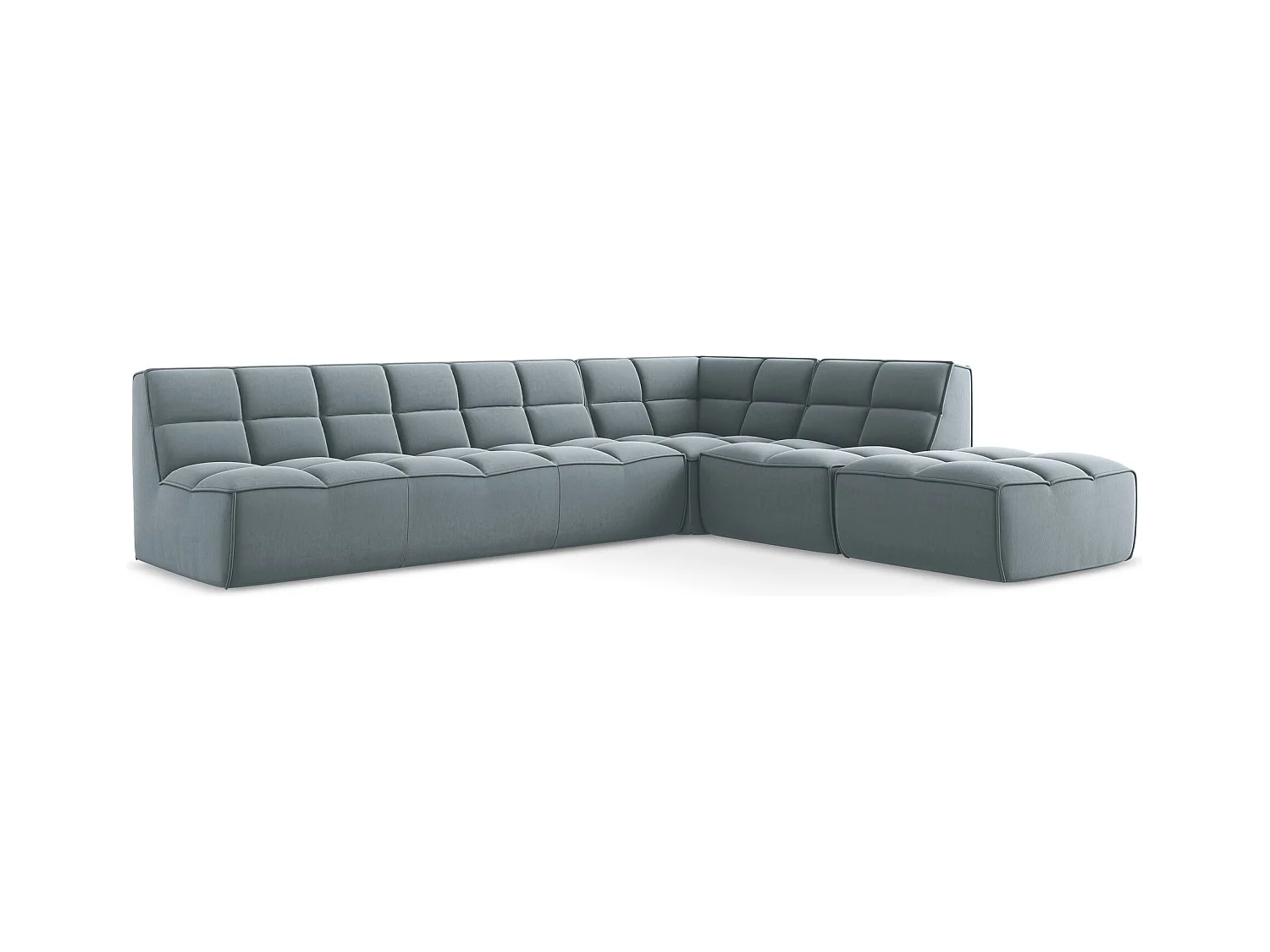 Canapé d'angle 5 places modulaire droit en velours - bleu clair - KALAI
