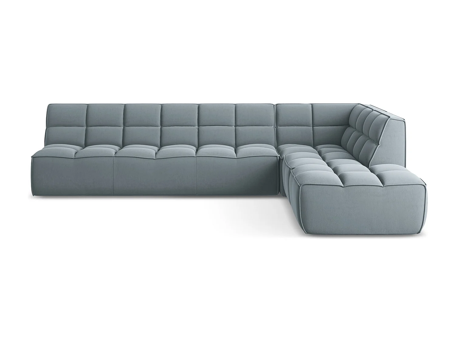 Canapé d'angle 5 places modulaire droit en velours - bleu clair - KALAI