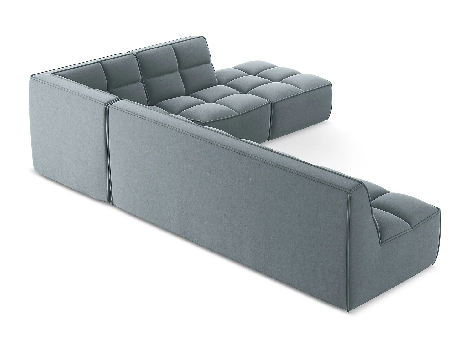 Canapé d'angle 5 places modulaire droit en velours - bleu clair - KALAI