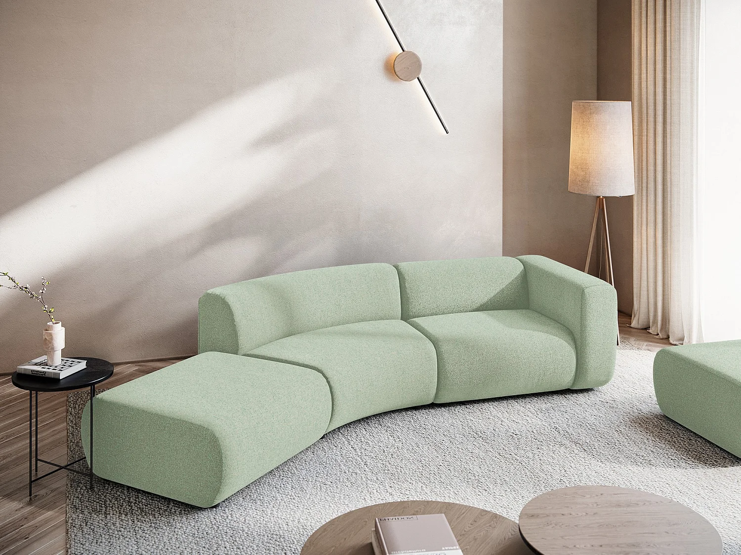 Canapé modulable 4 places gauche en tissu texturé - vert clair - EKAHI