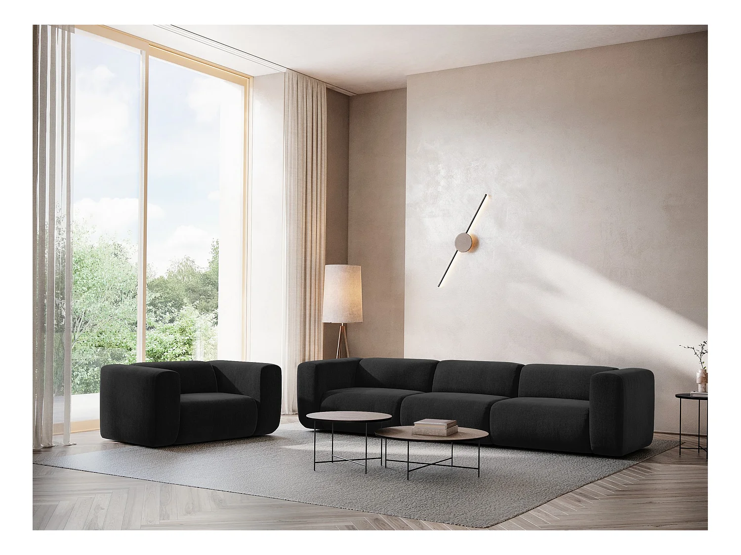 Fauteuil pour canapé modulable en tissu chenille - noir - EKAHI