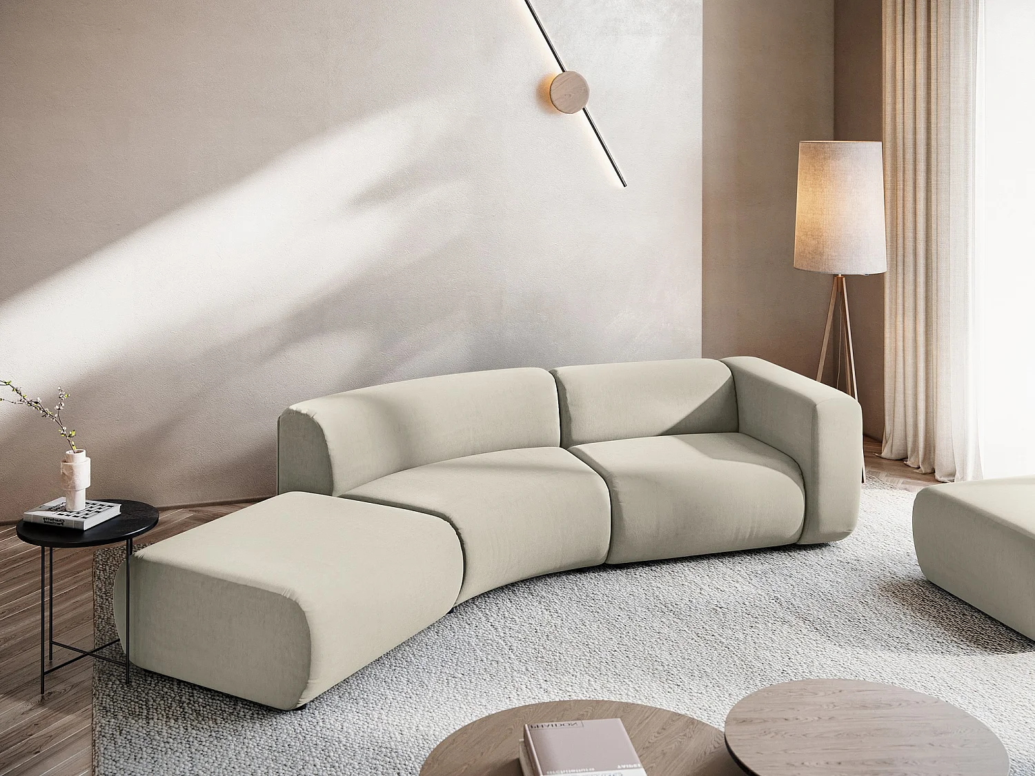 4-Sitzer Sofa Links - - Samt - Perle - EKAHI