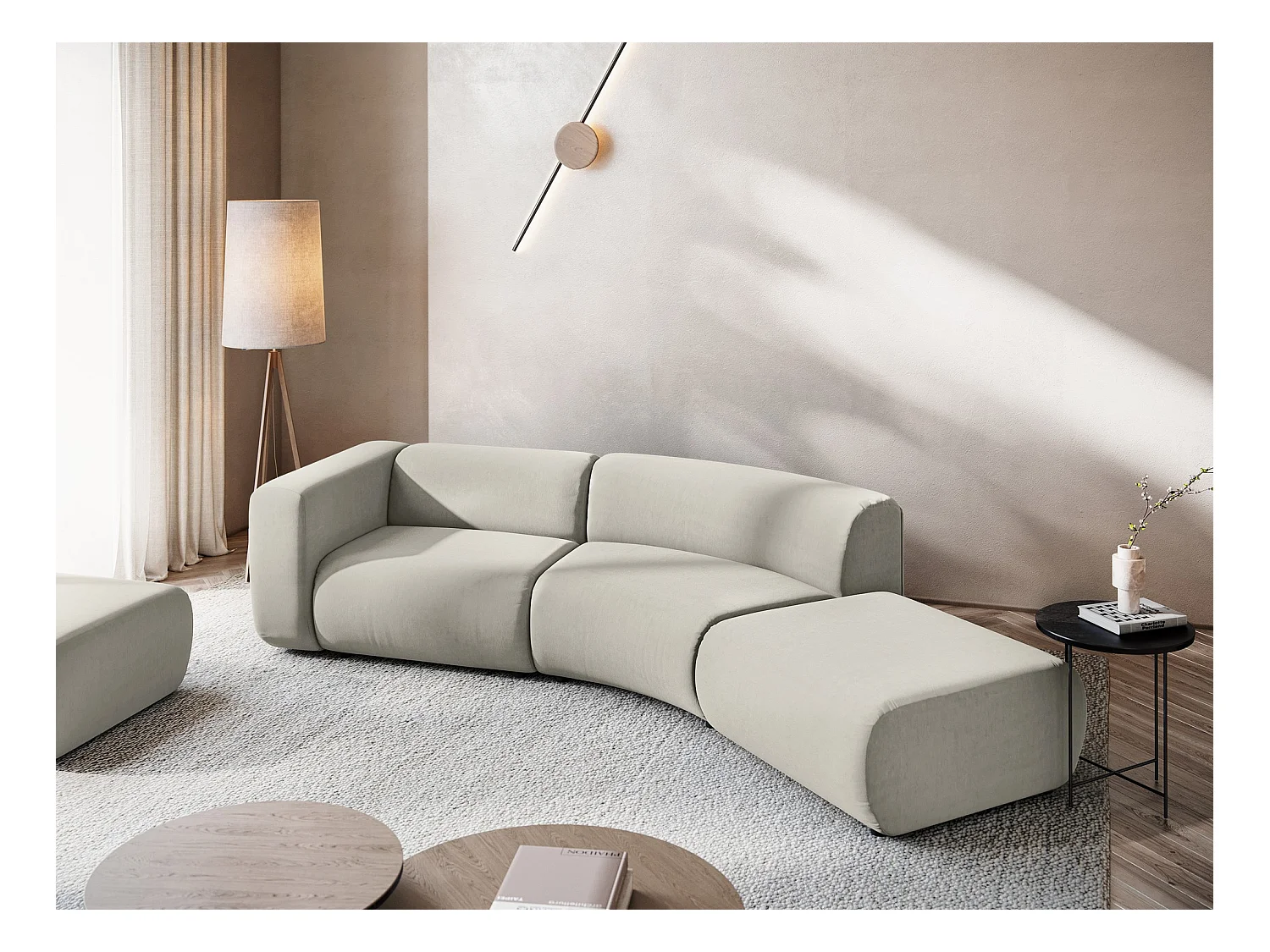 Canapé modulable 4 places gauche en velours - perle - EKAHI