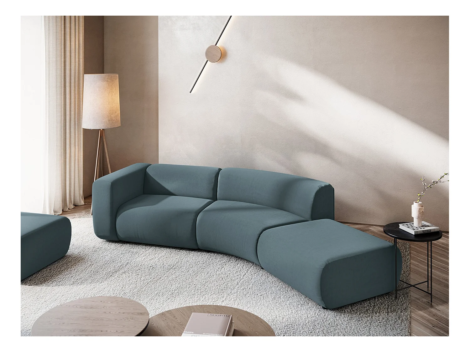 Canapé modulable 4 places droit en velours - marin - EKAHI